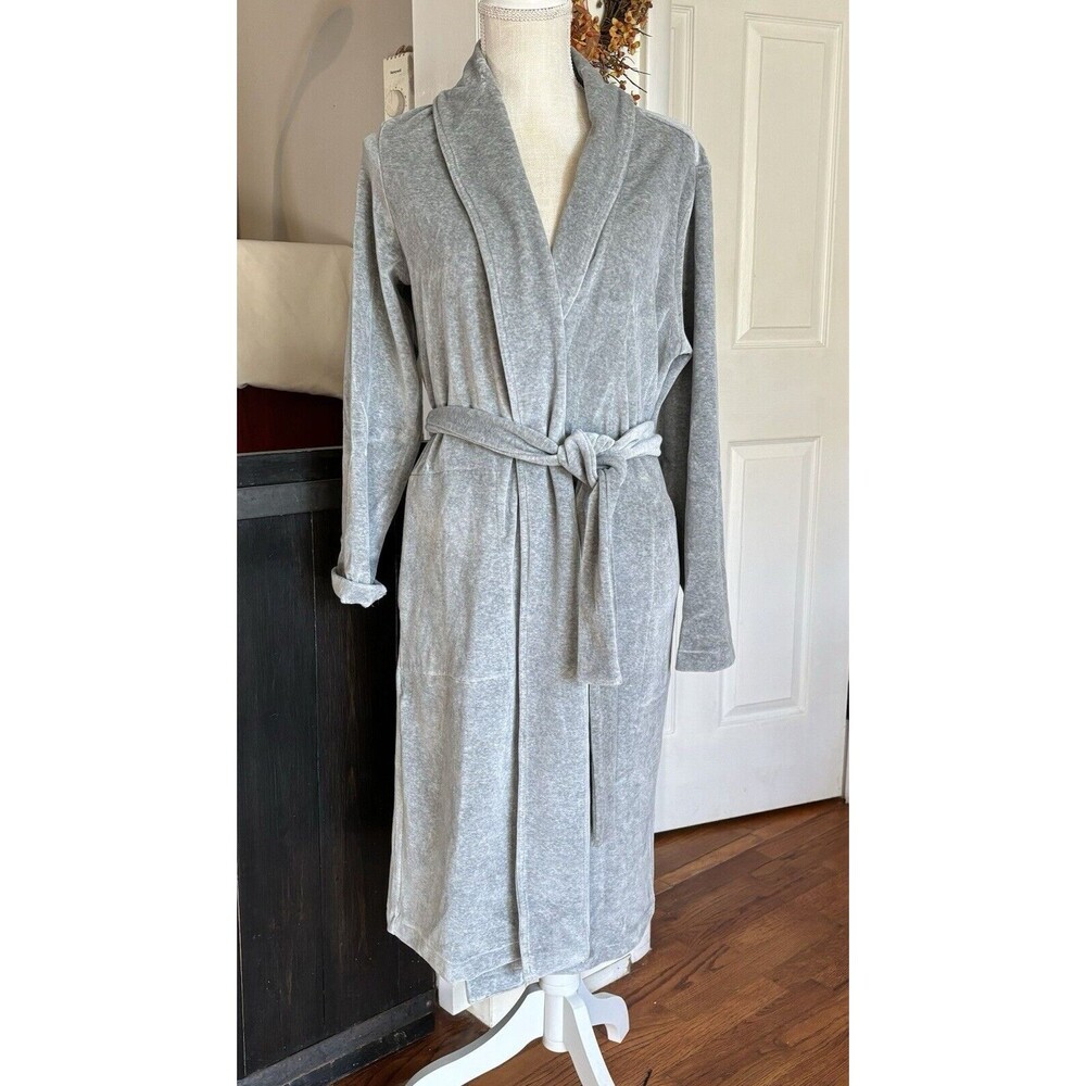 J Jill Robe Women's Small Sleep Velour Shawl Ultrasoft Plush Pockets Waist Tie
